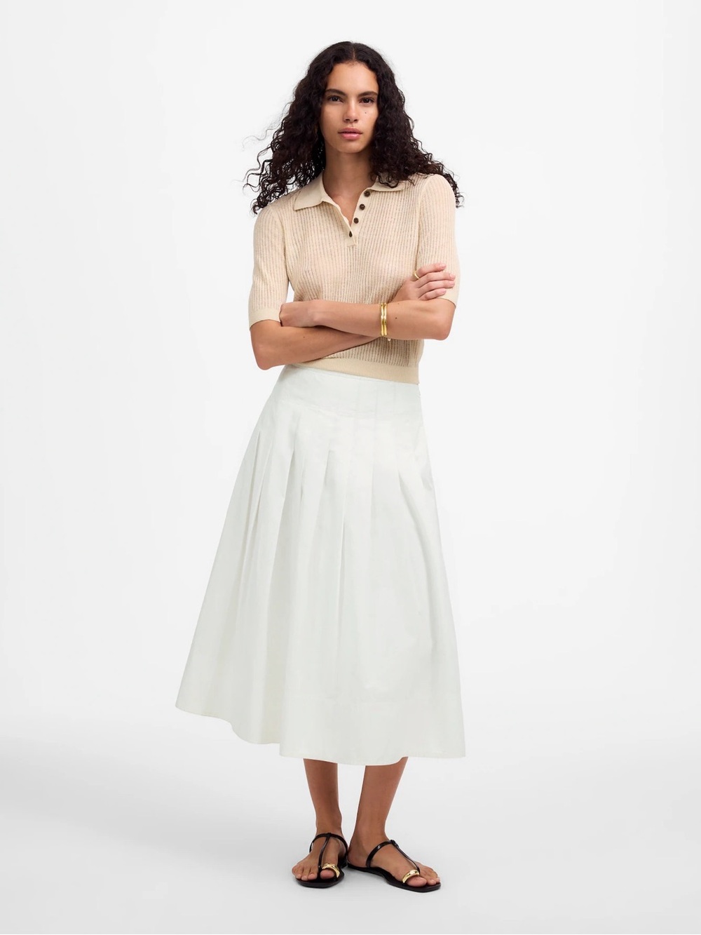 Madewell Cream Midi Pleated Skirt